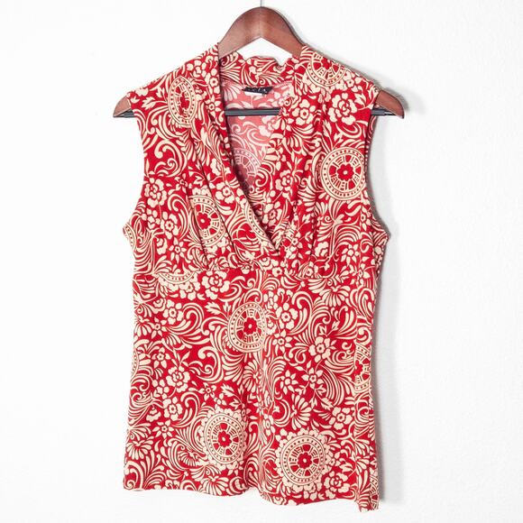 JKLA California Women’s Top Sleeveless Red Baroque Floral Indie Y2K Style L - Picture 1 of 7